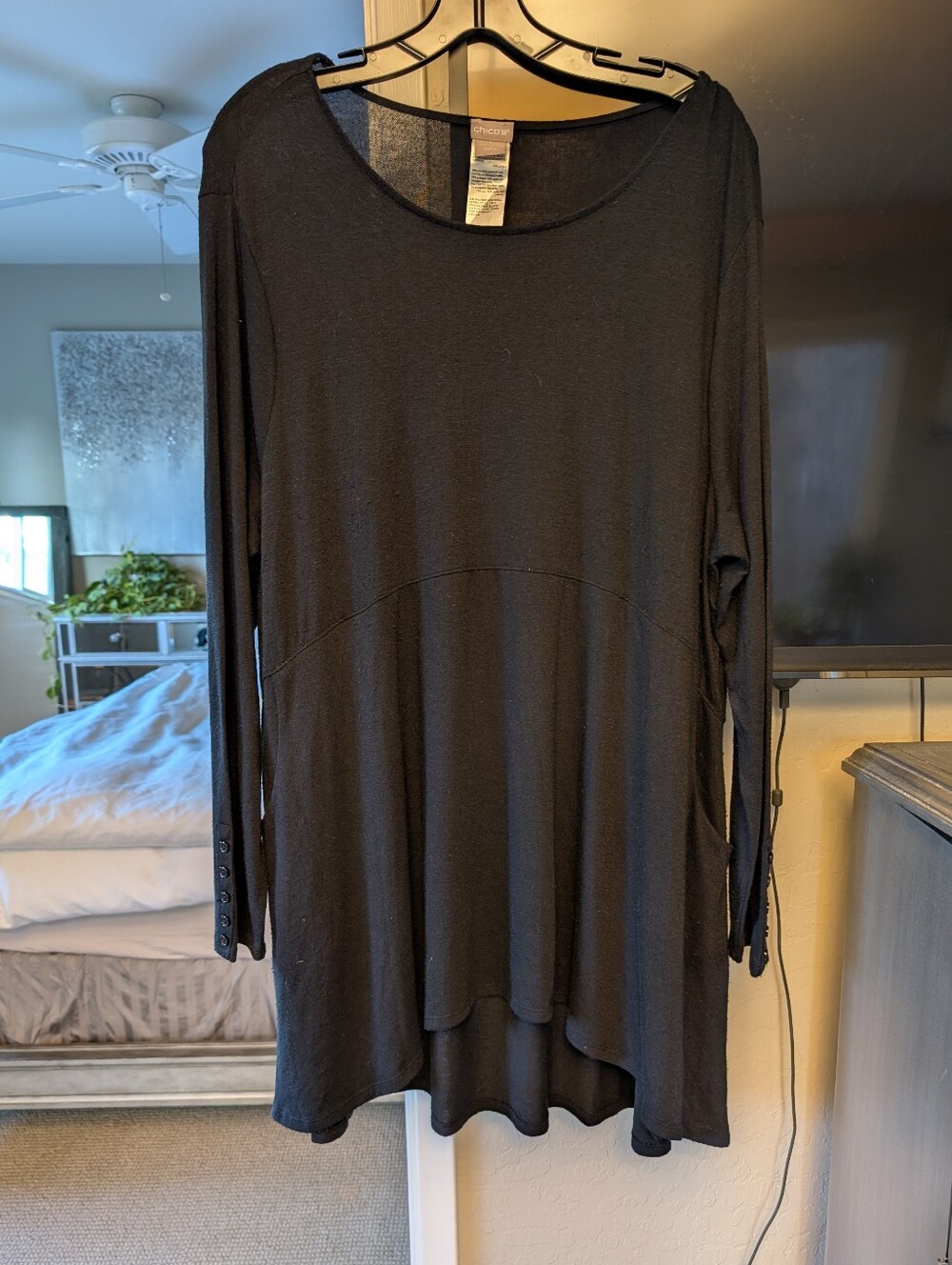 Chico's Black Tunic (or Dress) - Button Cuffs, Pockets - Size 3